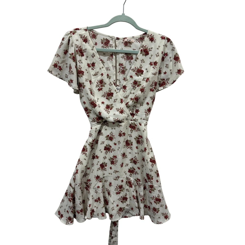 Mi Ami Francesca's Ivory Red Floral Flutter Sleeve Mini Dress SSFLUTTERS M NEW